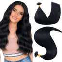 Hairro U Tip Hair Extensions Human Hair Pre Bonded Hot Fusion Keratin Nail Tipped Utips Ktip For Women 14 inch 25g 25 Strands #01 Dark Black