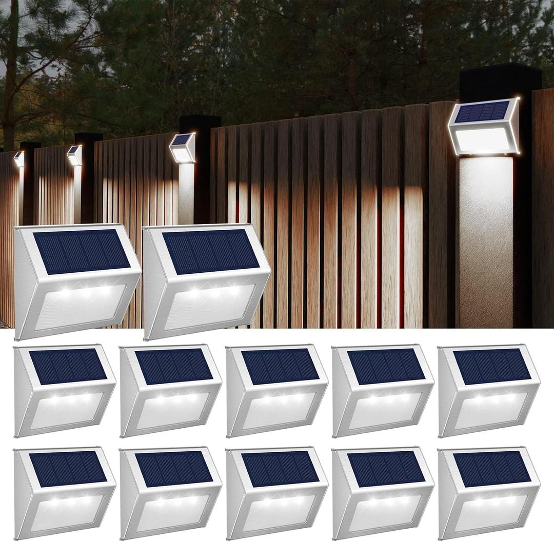 JSOT Solar Fence Lights - 12 Pack Solar Outdoor Light Deck Lights Waterproof Outside Lighting for Garden Backyard Patio Yard Stair Step Wall Railing Post, Cool Light