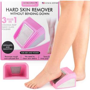 Wonex U.S. Patented 3-in-1 Foot Scrubber  No-Bend Callus Remover, Nano Glass Buffer & Polisher for Smooth Feet  Ideal for Senior Aids, Pregnancy Must-Haves, Back & Knee Surgery Recovery Gift (Pink)