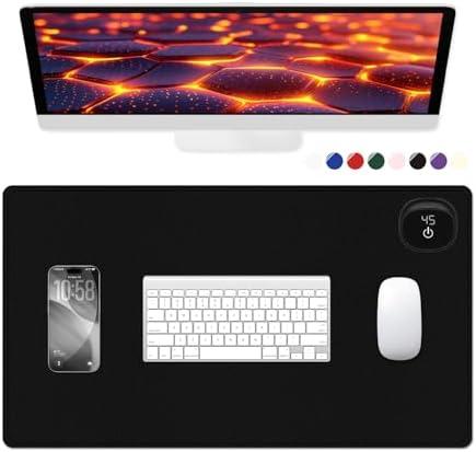 Niniubye Heated Desk Pad, 23.6" x 14.2" Leather Non-Slip Warm Desk Pad, Large Mouse Mat with 3 Levels Heating & 3 Hours Auto Shut-Off, Hand and Foot Warmer for Office, Home, Black