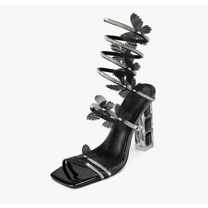 Womens Lace Up Sandals Square Open Toe Chunky High Heels Rhinestone Strappy High Block Heel Sandals Sparkly Dress Party Wedding Shoes, 9