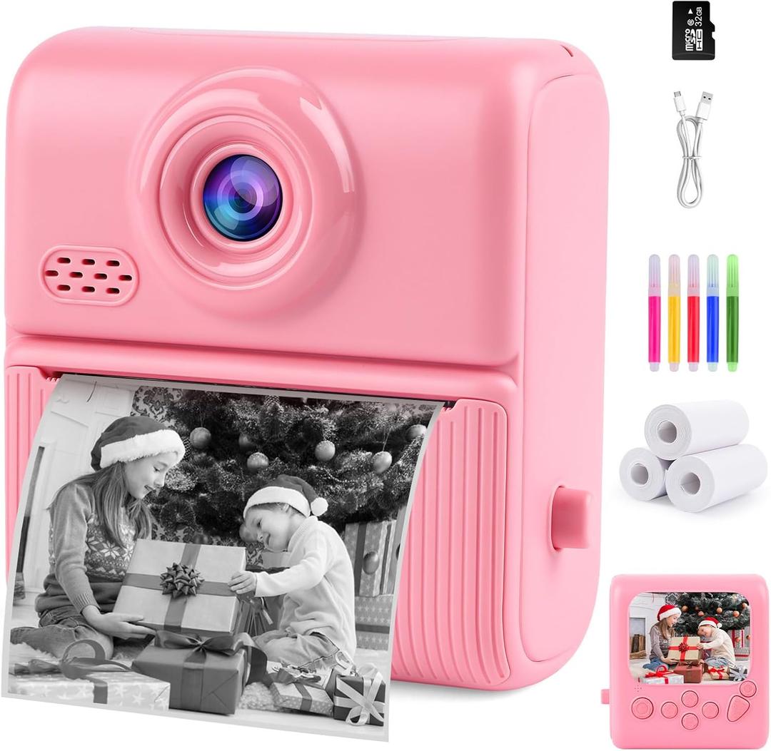 Kids Instant Print Camera,1080P Digital Camera for Kids with 32GB Card, for Grandkids,4 6 7 8 9 10 Year Old Girls Boys Birthday Gifts, Instant Print Toys for Girls 6-8 8-10 (Pink)