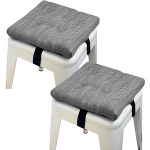 HFCNMY Bar Stool Cushions Square, 2 Pack Thick Square Seat Cushion Bar Stool Covers Kitchen Dining Chair Pads Padding with Ties Removable 12 in Gray