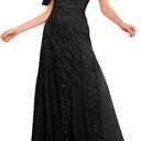 Womens Long Formal Evening Gowns Off Shoulder Sequin Tulle Dress Prom Gown Bridesmaid Wedding Guest Dresses (Black, M)