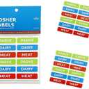 10 x Kosher Sticker Labels, 48-Pack, 16 Blue Dairy, 16 Red Meat, 16 Green Parve Stickers, Oven Proof up to 500° F, Freezable, Microwavable, Dishwasher Safe, English, Color Coded Tools