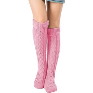 SherryDC Women's Cable Knit Long Boot Stocking Socks Knee High Winter Leg Warmers (Pink)