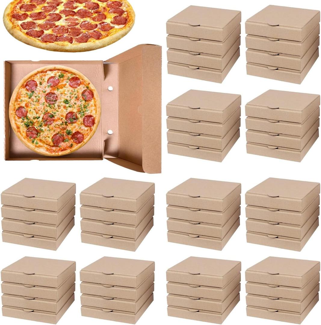 RHBLME 30 Pack Pizza Boxes, 7.3 x 7.3 x 1.6 Inch Small Pizza Boxes Corrugated Cardboard Pizza Box, Reusable Kraft Pizza Box Bulk Takeaway Packaging Boxes, Keeps Pizza Cake Cookies Fresh