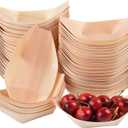 JEPELUS 100Pcs 5" Disposable Wood Boat Plates Dishes, Mini Appetizer Plates Best for Food Display, Health Friendly Wooden Sushi Boat Serving Tray, Wooden Plate Food Container for Restaurants Home