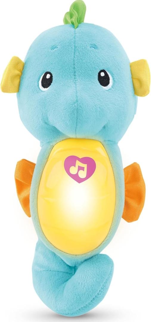 Fisher-Price Baby Musical Toy Soothe & Glow Seahorse, Blue Plush Sound Machine with Lights for Developmental Play Newborns 0+ Months