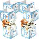 Bucherry 6 Pcs Baby Shower Party Decorations Baby Flower Boxes Centerpiece Rustic Table Display with Letters Gender Reveal Party Favor Block Holder(Blue,Blue Bear)