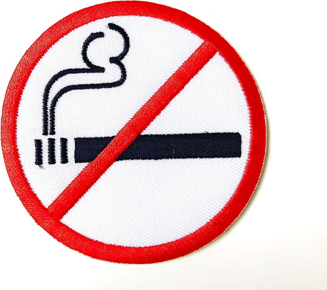 TH No Smoking Sign Symbol Warning Cigarette Smoke Embroidered Sew on Iron on Patch for Backpacks Jeans Jackets Clothing.