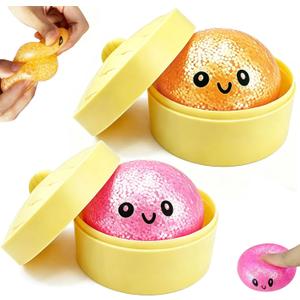 2PCS Mini Glitter Dumpling Squishy, 2026 Upgrade Dumling Mystery Box, Colorful Dumplings Stress Balls Fidget Sensory, Fidget Squeeze Toy for Holiday & Birthday Gifts (Orange+Pink)