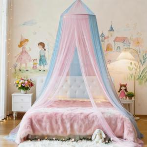 Eimilaly Two-Tone Bed Canopy Mosquito Net, Bed Canopy for Girls Room Decor - Insect Protection Hanging Canopy for Indoor(Pink+Blue) (Large (Pack of 1))