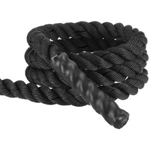 MECCANIXITY Battle Rope 10ft x 1.5 Inch Polyester Workout Rope Heavy Fitness Exercise Rope for Strength Training Home Gym Muscle Building, Black
