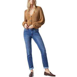 Mavi Women's Emma Mid Rise Slim Boyfriend Jeans Premium Stretch Denim, Comfortable Skinny Jeans, Straight & Bootcut Jeans, (Blue, M)