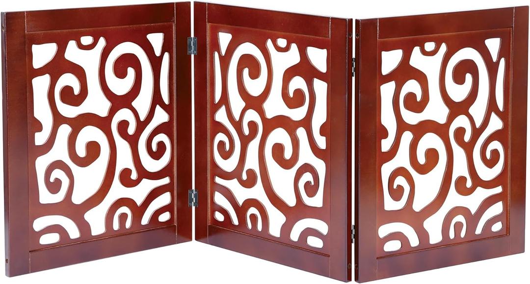 3-Section Adjustable and Scrolled Wooden Pet Gate by Etna