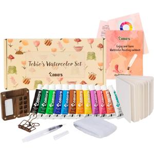Original Tobios Mini Wooden Watercolor Paint Set  Compact Travel Art Kit with 12 Colors, Refillable Brush & Sketchbook  Unique Creative Gift for Birthdays, Holidays & Art Lovers