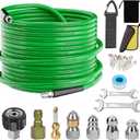 Sewer Jetter Kit for Pressure Washer,Water Jet Drain Cleaning Hose with Corner Rotating Button Spring Nose 1/4" NPT Sewer Cleaning Tool High-Pressure Nozzles,5800 PSI 50 FT (Green)