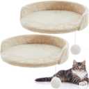 2 Pcs 13.39 Inches Semi Edged Cat Tree Replacement Parts Cat Tree Tower Accessories with Hanging Elastic Strings Pom Pom Toys for Platform Perch Shelves(Creamy White)