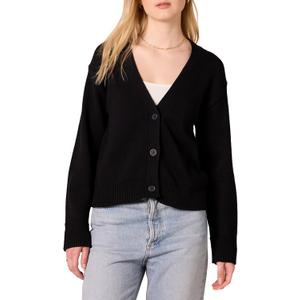 Amazon Essentials Women's Relaxed Fit V-Neck Cropped Cardigan, Black, Small