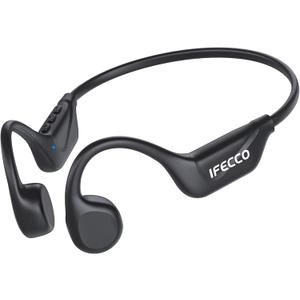 IFECCO Bone Conduction Headphones Bluetooth 5.4 - Wireless Open Ear Headphones with Mic,IPX5 Waterproof Bone Conduction Earbuds 10H Playtime for Cycling Running Hiking Bicycle (techno black)