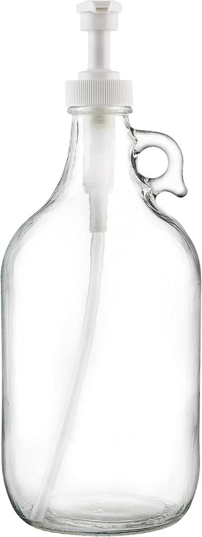 kitchentoolz Half Gallon Glass Liquid Laundry Detergent Dispenser- Large Jug with Pump for Laundry Soap, Fabric Softener, Syrup Pump - 64 oz - Made in USA