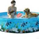 5 ft Foldable Hard Plastic Wading Pool - 60" x 15" Non-Inflatable Quick Setup Pool for Kids, Pets and Family Backyard Outdoor Use