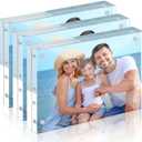 HOUSE DAY Acrylic Picture Frames 5x7, 2 Pack Magnetic 5x7 Picture Frame, Double Sided Clear 5 x 7 Photo Frame with Microfiber Cloth, Frameless FreeStanding 5x7 Frame Gift for Desktop Display