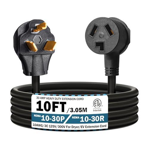 Strightinc 10FT 3 Prong Dryer 30A 10-30P to 10-30R / EV Extension Cord Level 2 EV Charging 125V/250V STW 10 Gauge Heavy Duty Extension Cord Black