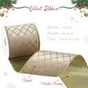 MAYREEL 4 Inch Taupe and Gold Velvet Wired Ribbon Metallic Diamond Glitter Grid for Christmas Gift Wrapping Floral Craft Bows Wreaths Garland Wedding Holiday Decor 10 Yards