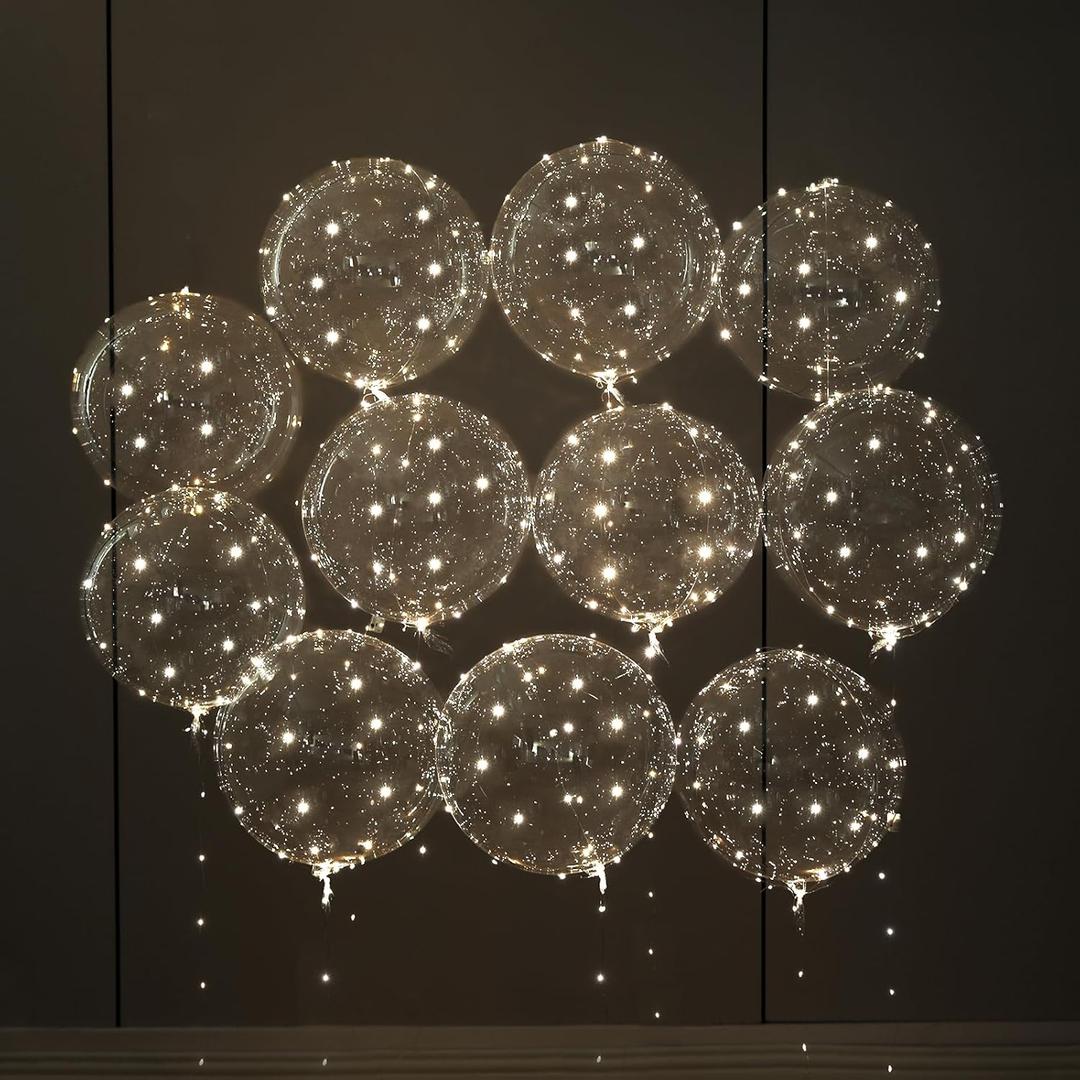 LED Light Up Balloons 20 Pack 22" Clear Bobo Balloons with 10ft Warm White LED String Lights, 3 Light Modes, Batteries Included Perfect for Parties, Birthdays, Weddings & Events