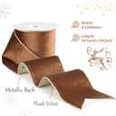 Brown Velvet Wired Ribbon with Glitter Back, 4 Inch, 10 Yards