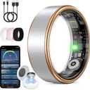 UniJethrou Smart Ring for Women & Men  Health & Fitness Tracker with Heart Rate, Blood Oxygen, Sleep Monitoring, Step Counter, IP68 Waterproof, No App Fees (Silver, 9#)