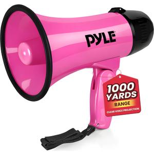 PYLE-PRO Portable Megaphone Speaker Siren Bullhorn - Compact and Battery Operated with 20 Watt Power, Microphone, 2 Modes, PA Sound and Foldable Handle for Cheerleading and Police Use PMP24PK (Pink)