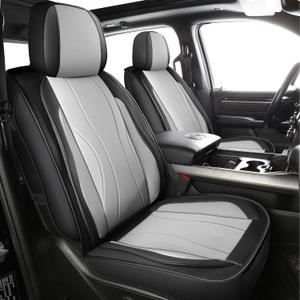 LINGVIDO Waterproof Faux Leather Seat Covers Fit for 2009-2024 Dodge Ram 1500 2500 3500 Seat Cushion Protector Truck Pickup Crew Quad Cab with Split Bench 40/60(Full Set Curved Back, Black+ Gray)