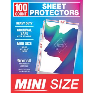 Samsill Mini Sheet Protectors 100 Pack, 5.5 x 8.5 Inch Page Protectors for Mini 3 Ring Binder, Clear Protector Sheets, 7 Hole, Top Loading, Acid Free