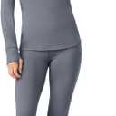Cuddl Duds Womens Heavyweight Fleece 2 Piece Long Sleeve Thermal Underwear Set – Shirt & Leggings Base Layer for Cold Weather – Winter Clothing Long Johns Lounge Sets for Women, Grey, M