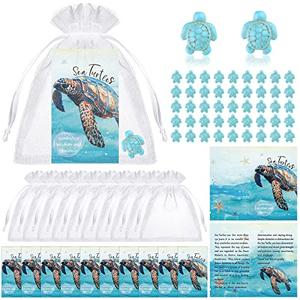 Eaasty 122 Pcs Sea Turtle Gifts Sets Including 50 Sea Turtle Beads Charms 36 Appreciation Cards 36 Organza Bags for Jewelry Making Crafts Thank You Employees Nurses Teachers Volunteers