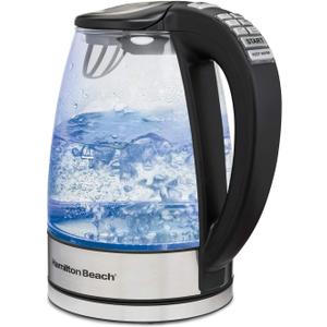 Hamilton Beach 1.7L Electric Tea Kettle, Water Boiler & Heater, LED Indicator, Built-In Mesh Filter, Auto-Shutoff & Boil-Dry Protection, Cordless Serving, Variable Temp, Clear Glass (40941R) (1.8 Quarts)