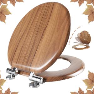 Slow Close Wood Toilet Seat, Quick-Release (Round, Natural)