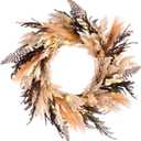 National Tree Company Pre-Lit Artificial Orange and Black Pampas Wreath, 30 Warm White LED Lights, 26 inch