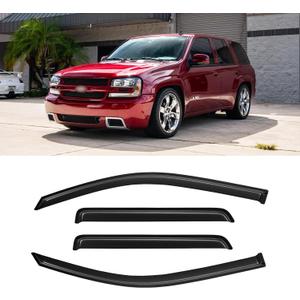 Window Visors for 2002-2009 Chevy(Chevrolet) Trailblazer, Rain Guards Shields Vent Deflector Shade Dark Smoke 2003 2004 2005 2006 2007 2008 02 03 04 05 06 07 08 09, Tape-On, 4PCS