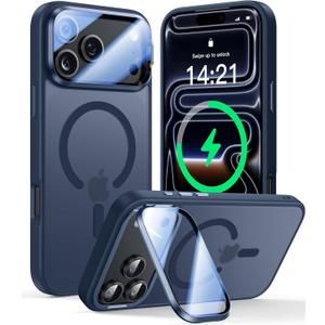[Upgraded Full Camera Protection] for iPhone 17 Pro Max Case with Camera Cover Stand [Fit for MagSafe][10FT Mil-Grade Protection] Translucent Magnetic iPhone 17 Pro Max Phone Case, Blue