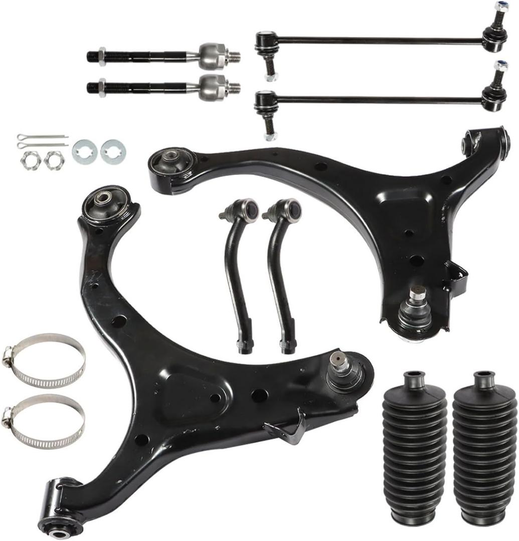 10Pcs Front Suspension Kit Front Lower Control Arm with Ball Joint Sway Bar Link Tie Rod End Replacement for Hyundai Santa Fe 2007-2012 Replacement for Kia Sorento 2011-2013