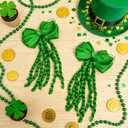 Green Hair Bows Shamrock Clips with Long Spiral Tassels, 2PCS | Curly Ribbon, Clover Hairpins for Girls Women St Patrick's Day Hair Accessories Party Decor Holiday Cheerleader Outfit