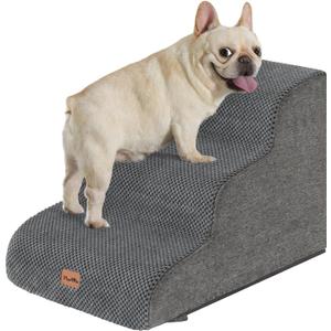Made4Pets Dog Stairs Ramp for Small Dogs 15.7" H, 3-Step Dog Steps for Bed Couch Sofa and Chair, 35D Foam Pet Steps for Small Dogs and Cats, Non-Slip Bottom Pet Stairs, Grey