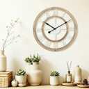 16 Inch Rustic Wall Clock Silent Non-Ticking Wooden Wall Clocks with Roman Numerals Farmhouse Decorative Clock for Living Room Bedroom Office (Light Lvory)