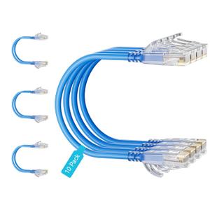 Cat6 Slim Patch Cables 3 Feet 10-Pack Blue, Cat6a Patch Cables 10Gbps 550MHz High-Speed, Cat 6 Ethernet Cable Pure Copper UTP, Flexible & Thin Patch Cable Cat 6 for Network Cabling