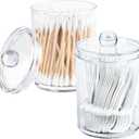 Clear Bathroom Organizer with Lid - 2-Pack Cotton Ball and Cotton Swab Storage Tins for Vanity Storage