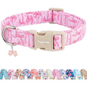 Faygarsle Cute Pink Bow Pattern Dog Collar for Summer Spring DesignSmall Medium Large Dogs M